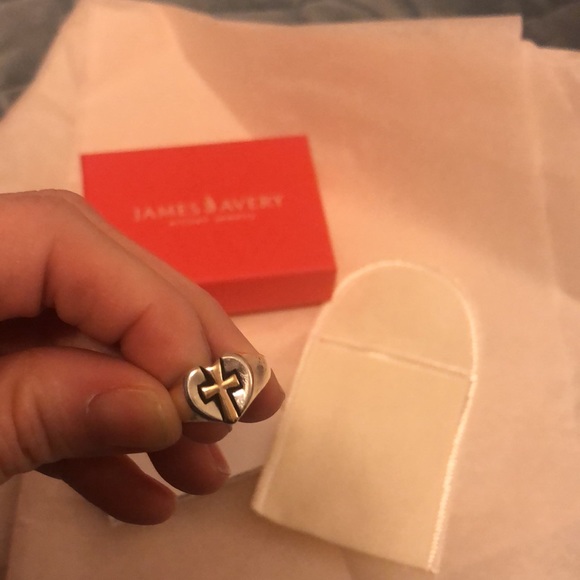 James Avery sterling silver and 14k gold Heart Cross ring sz7 w/ box and dustbag - Picture 2 of 4